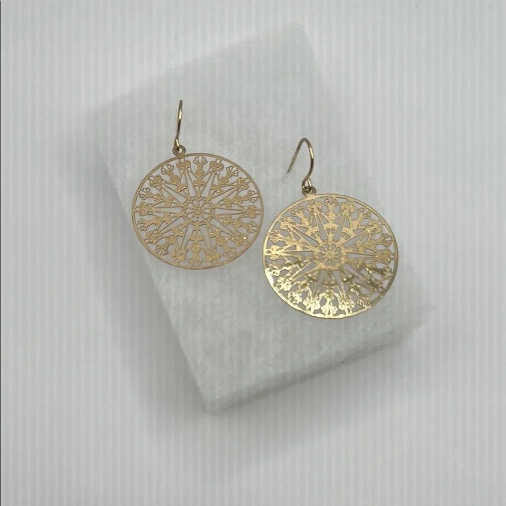 Gold Tone Mandala Filigree Statement Earrings